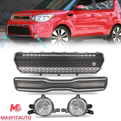 Fits 2014-2016 Kia Soul Front Grille Black W/Chrome Trim and Foglights 4pcs Foto 1 de 4