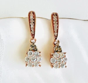 Solid 10k Rose Gold Genuine Diamond Dangle/Drop Earrings, New - Picture 1 of 12