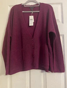 NWT $228 Eileen Fisher Raspberry Organic Linen/Organic Cotton Cardigan XL - Picture 1 of 3