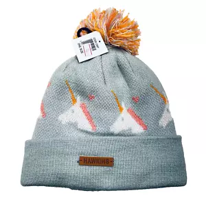 Girls Kids Unicorn Wooly Bobble Hat -Light Blue - Picture 1 of 1