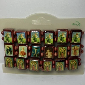 Catholic Saints stretch Wood bracelets Jesus Virgin Mary Religious 3 Packs (9) - Picture 1 of 8