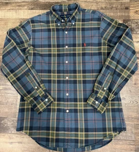 Polo Ralph Lauren Herren Hemd mit Knopfleiste dick schwer mittelblau gelb kariert unten - Bild 1 von 4