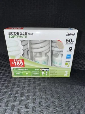 Feit Electric Standard Light Bulbs 13 Watt  Ecobulb Plus 3 Pack NIB Equal 60W - Image 1 of 4