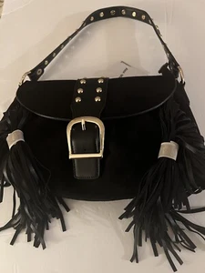 Lisa Robertson Tasche schwarz mit Fransen. Alex Und Max. Gold Ohrstecker Griff. - Bild 1 von 7