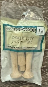 Vintage Craftwood 2 1/2” Shaker Pegs 3 Pc Bag Quality Natural Wood Product! - Picture 1 of 2