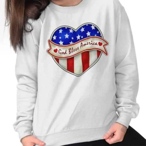God Bless America Christian Flag Religious Womens Long Sleeve Crew Sweatshirt - Picture 1 of 9
