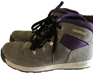 Timberland Hiking Boots Gray Suede Leather Purple Youth Size 5 4991R - Picture 1 of 9