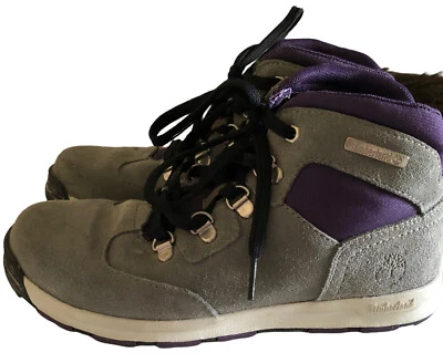 Timberland Hiking Boots Gray Suede Leather Purple Youth Size 5 4991R - Image 1 of 4