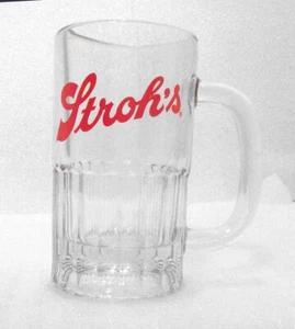 STROH’S Beer Clear Glass Mug Red Logo 5 ½” Tall Barware, Vintage - Bild 1 von 4