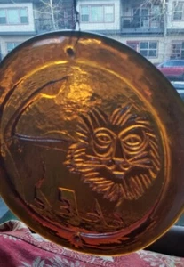 Large 1960s MCM Blenko Glass Zodiac Leo The Lion Suncatcher Orange 9” Joel Myers - Picture 1 of 5