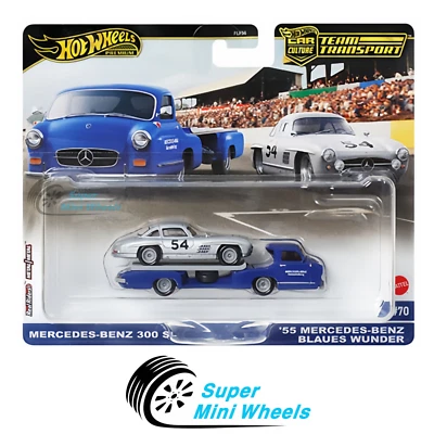 Hot Wheels Team Transport '55 Mercedes-Benz Azul Wunder y Mercedes-Benz 300 SL Foto 1 de 2
