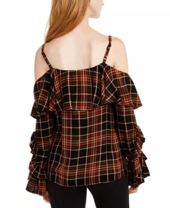 Top de mujer INC International Concepts con volantes a cuadros negro talla X-grande - Imagen 1 de 3