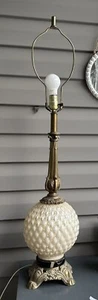 Vintage Mid Century Quilted Glass Brass Hollywood Regency Table Lamp Art Nouveau - Picture 1 of 8