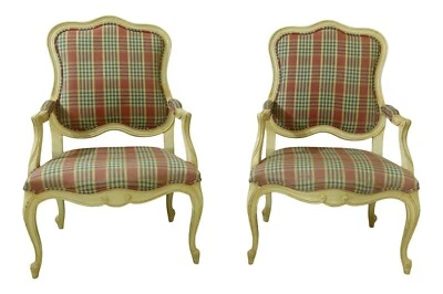 52462EC: Pair ETHAN ALLEN French Style White Open Armchairs - Image 1 of 4