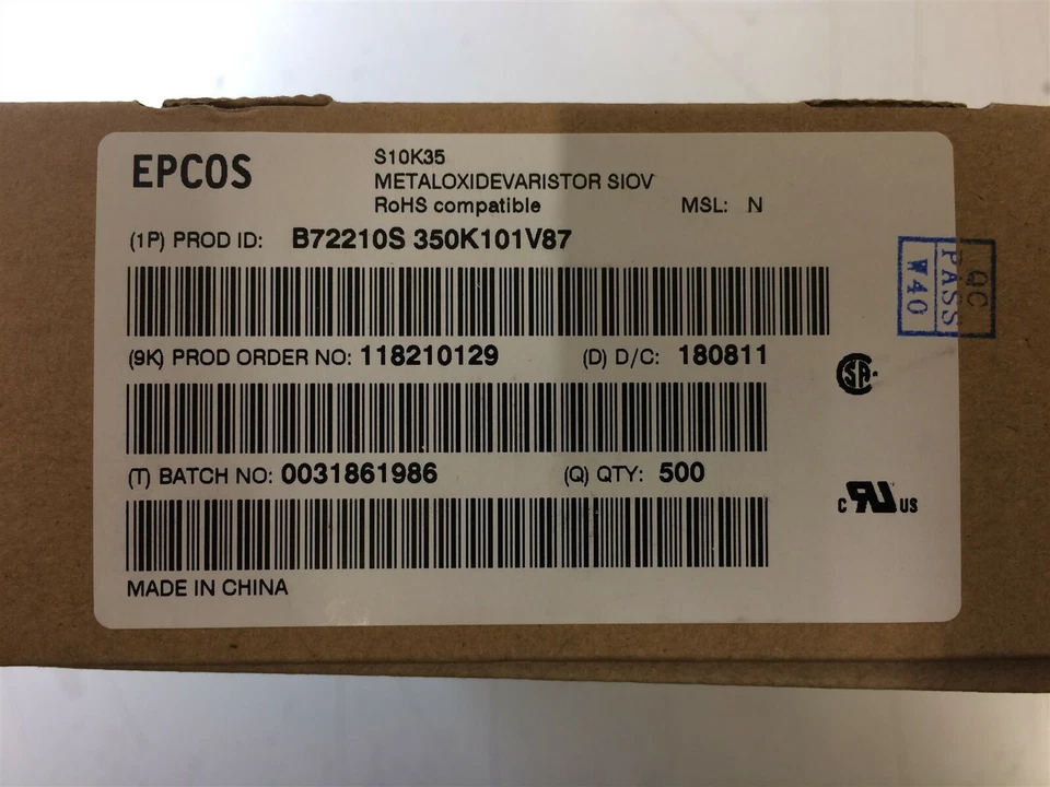 B72210S350K101 EPCOS VARISTOR 56V 500A DISC 10MM ROHS 10 PIECES - Image 1 of 1