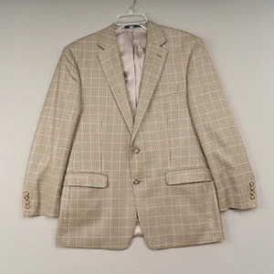 Austin Reed Silk Wool Blazer 42R Tan Check Pattern 2-Button Sport Coat - Picture 1 of 14
