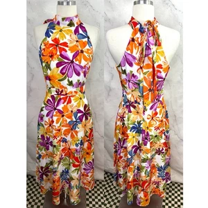 Abito Tahari Arthur Levine floreale maxi Halter taglia 6 cravatta acquerello fata artistica - Foto 1 di 18