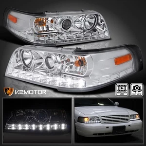 Fits 1998-2011 Ford Crown Victoria LED Strip Projector Headlights Left+Right - Picture 1 of 11