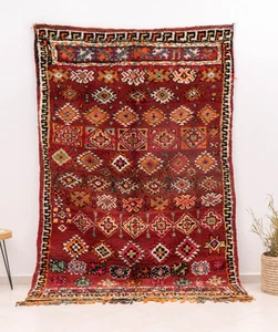 6x9 Vintage Handmade Wool Boujaad Red Area Rug Moroccan Living Room. - Picture 1 of 7