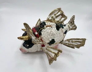December Diamonds Bossie Cowfish Black & White Fish Ornament 2001 - Picture 1 of 6