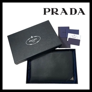 PRADA Saffiano Clutch Bag Black Leather Second Bag Prada (M 91) - Picture 1 of 10