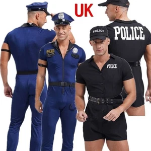 UK Mens Police Officer Costume Policeman Cosplay Set Dirty Cop Roleplay Jumpsuit - Picture 1 of 24