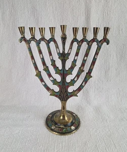 Vintage Messing Chanukka Menora Israel handbemalt Religion Judentum Tradition  - Bild 1 von 16
