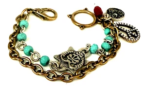 Lucky Brand 8" Silber & Gold Ton Halbedelstein Akzente Bettelarmband - Bild 1 von 10