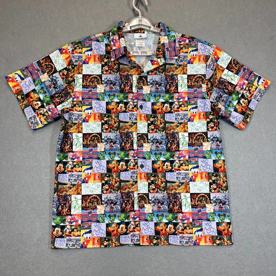 Camisa Hawaiana Parques Disney Hombres Grande Colorido Patchwork Personajes Mickey Goofy Foto 1 de 4