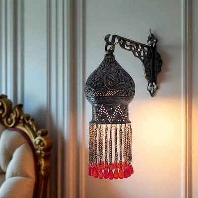 Luminária de parede BR454 marroquina suporte de latão vintage feita à mão perfurada cúpula lanterna - Imagem 1 de 4