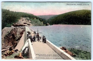 1914 NEDERLAND COLORADO DAM BOULDER CANON POWER COMPANY HAND-COLORED POSTCARD - Picture 1 of 2