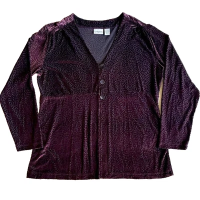 Cárdigan Chico's Terciopelo Burnout Talla 3 EE. UU. XL/16 Púrpura Cuello en V Ligero Foto 1 de 4