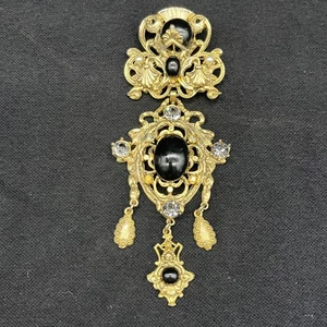 Vintage SA schwarze Cabochon Brosche/Anhänger Kunstperlen baumeln viktorianisches Revival - Bild 1 von 7