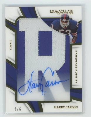 2024 Immaculate Harry Carson Nameplate Nobility Signatures /6 Patch Auto - Image 1 of 2