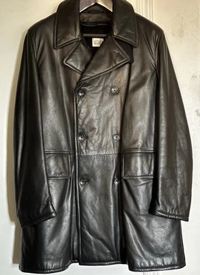 CHAQUETA ABRIGO DE CUERO PARA HOMBRE GIORGIO ARMANI NEGRA DOBLE BRESTA FORRO EXTRAÍBLE 44 Foto 1 de 4