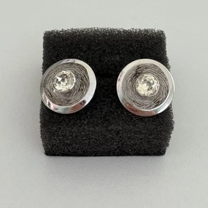 Vintage 925 Sterling Silber Klar Kristall Rund Kreis Schraubverschluss Ohrringe - Bild 1 von 9