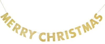 Feliz Navidad Banner Fiesta Decoración Oro Brillo Navidad Guirnalda Bunting Foto 1 de 2