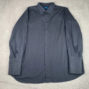 Hideoki Bespoke Dress Shirt Mens 2XL Black Button Up French Cuff Long Sleeve - Picture 1 of 12