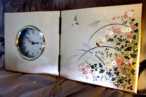 Unique 14" X 7" Floral Decorated SHELF FOLDING Standing "Book Style" CLOCK - Picture 1 of 4