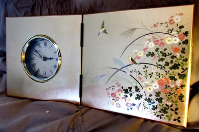 Unique 14" X 7" Floral Decorated SHELF FOLDING Standing "Book Style" CLOCK - Image 1 of 4