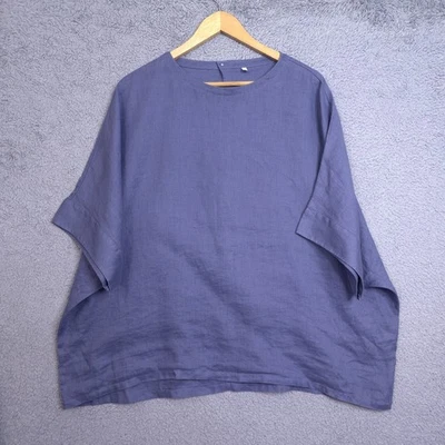 Top 100 % cáñamo para mujer talla XXL de gran tamaño cuadrado azul pizarra Lagenlook artístico mínimo Foto 1 de 4