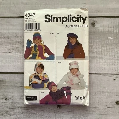 Simplicity 4847 Sewing Pattern Hats Scarf Accessories Girls Sizes S-M-L UNCUT - Image 1 of 4