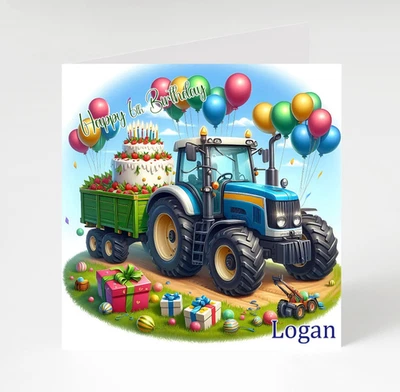 VALERIES PRINT Personalised Tractor Birthday card, Birthday card for Boys, Tractor card