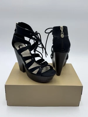 Sandalia plataforma correa negra Y2K G by Guess Shelton talla 5,5 M plataforma madera marrón Foto 1 de 4