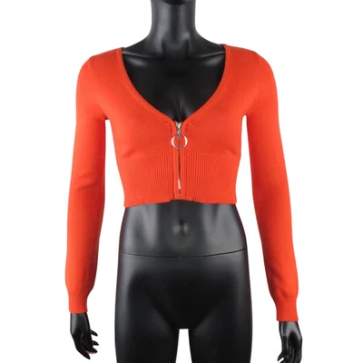 Camila Coelho Cardigan S Orange Zip Front Cropped Knit Sweater Bolero Top - Image 1 of 4