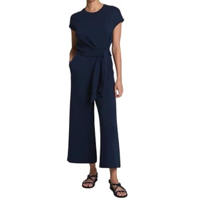 Spanx Tie Waist Jumpsuit Cap Sleeve Cropped Wide Leg Small Office Comfy Navy - Bild 1 von 10