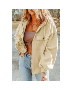 Azura Exchange Hooded Fleece ZipUp Jacket Women Apricot - Foto 1 di 16