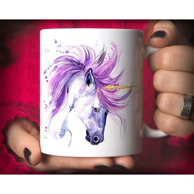 Unicorn Mug, unicorn fantasy watercolor purple coffee mug gift - Image 1 of 3