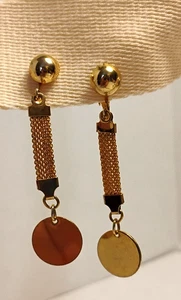 Orecchini pendenti vintage a rete tono oro con ciondoli a disco - Foto 1 di 5