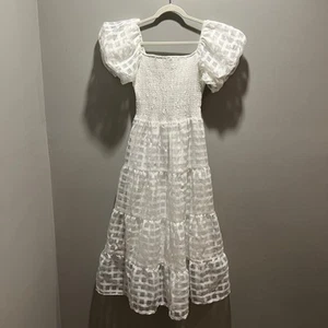 Pretty Garden Stufen Maxikleid Damen L transparent Ballonärmel weiß kokett - Bild 1 von 7